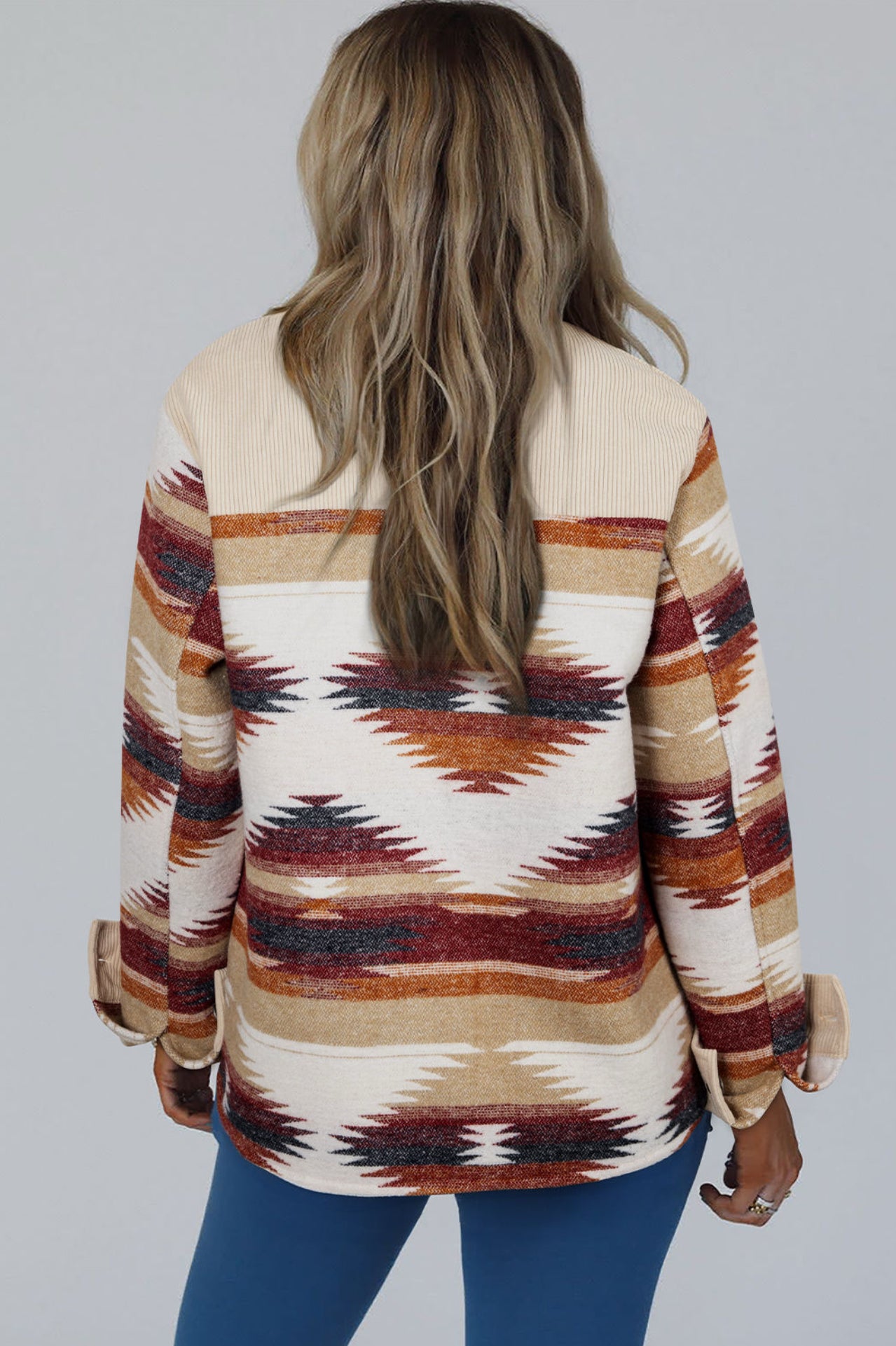 Western Aztec Ribbed Patchwork shacket