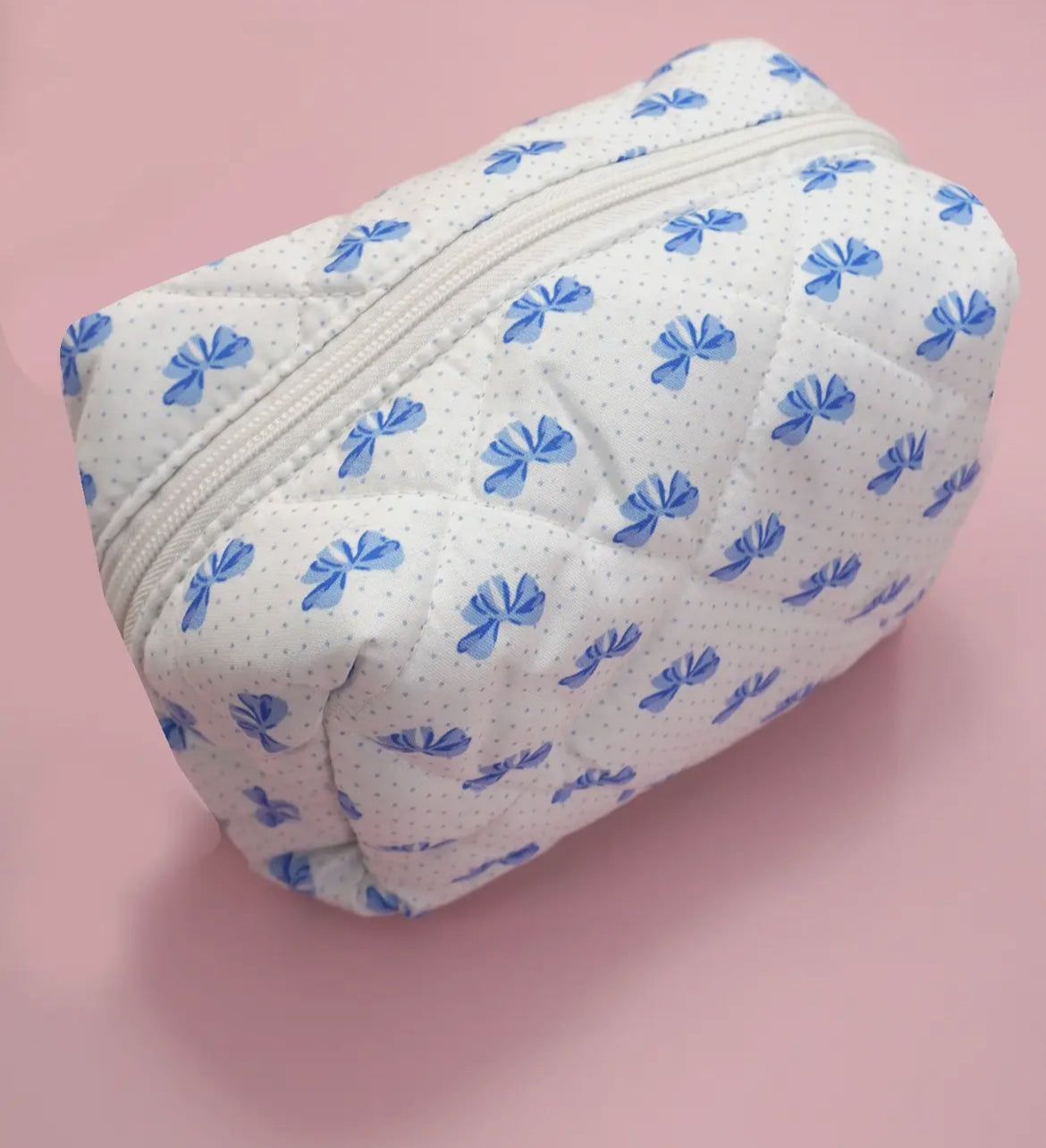 quilted cotton bow cosmetic bag