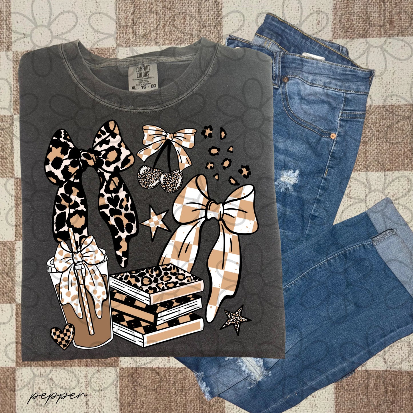 leopard print coffee & books tee/crewneck