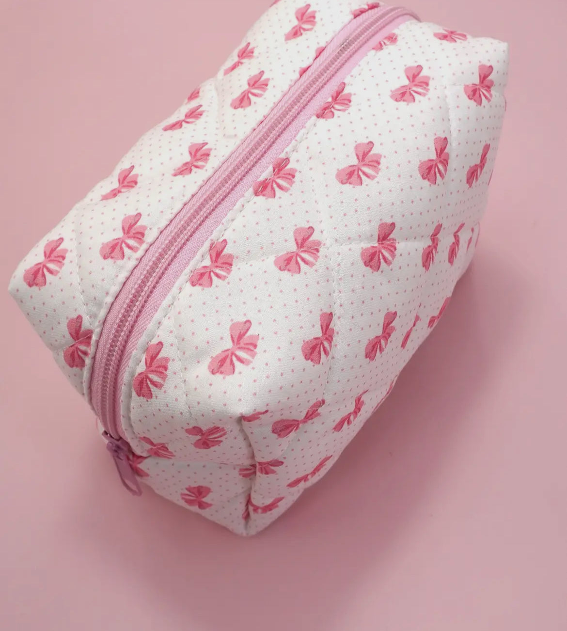 quilted cotton bow cosmetic bag