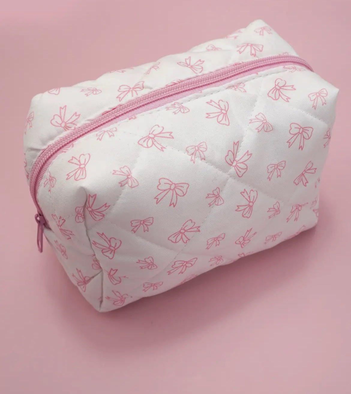 quilted cotton bow cosmetic bag