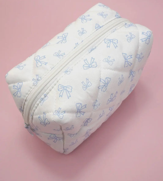 quilted cotton bow cosmetic bag
