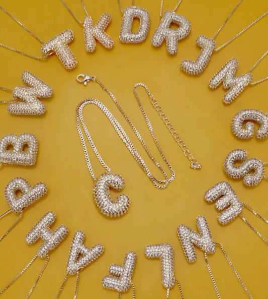 rhinestone initial bubble balloon necklace