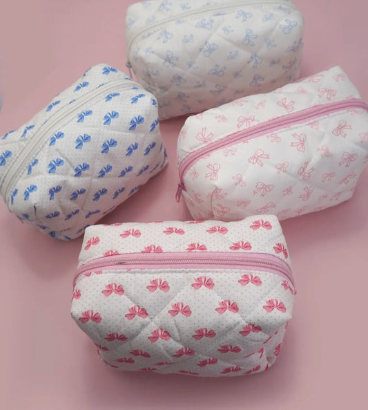 quilted cotton bow cosmetic bag