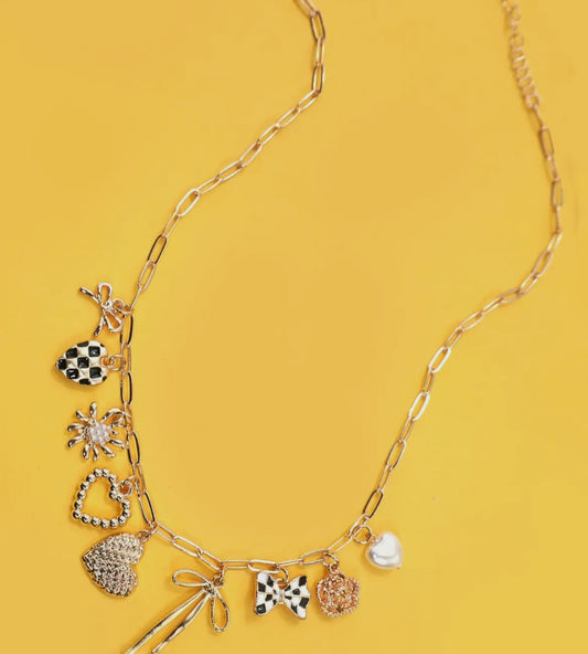 charm necklace - checker heart