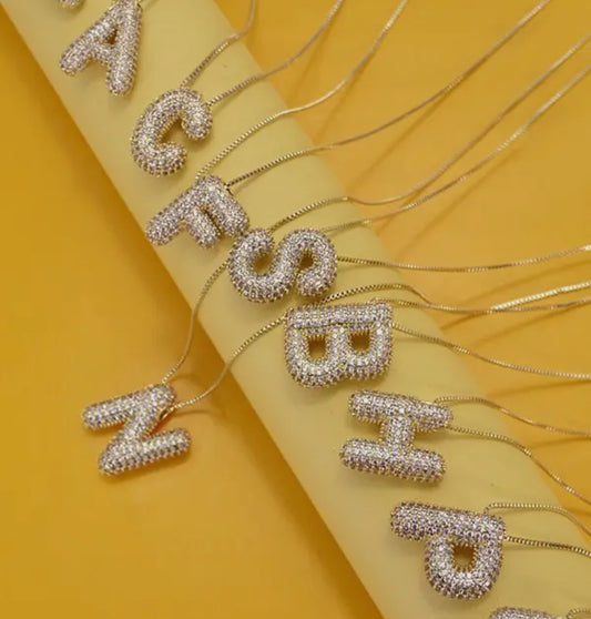 rhinestone initial bubble balloon necklace