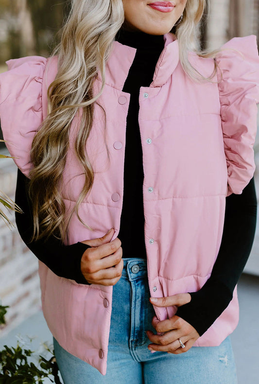 Pink puffer vest with puff sleeves
